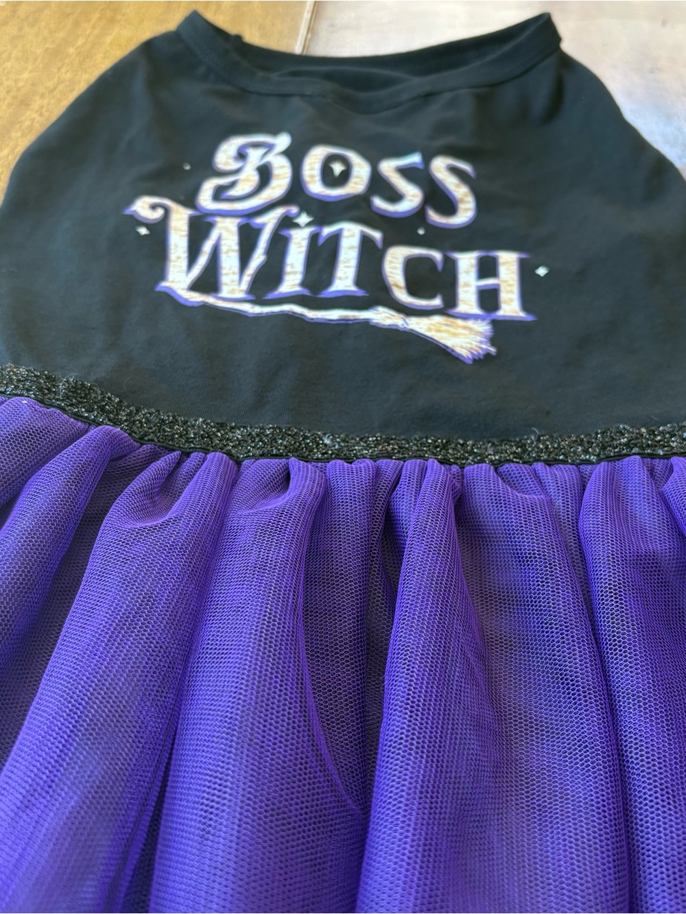 “Boss Witch” Black and Purple Halloween Dog Tulle Dress - Size M